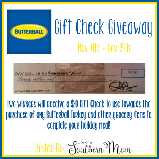 Butterball Gift Check Giveaway {2 Lucky Winners}